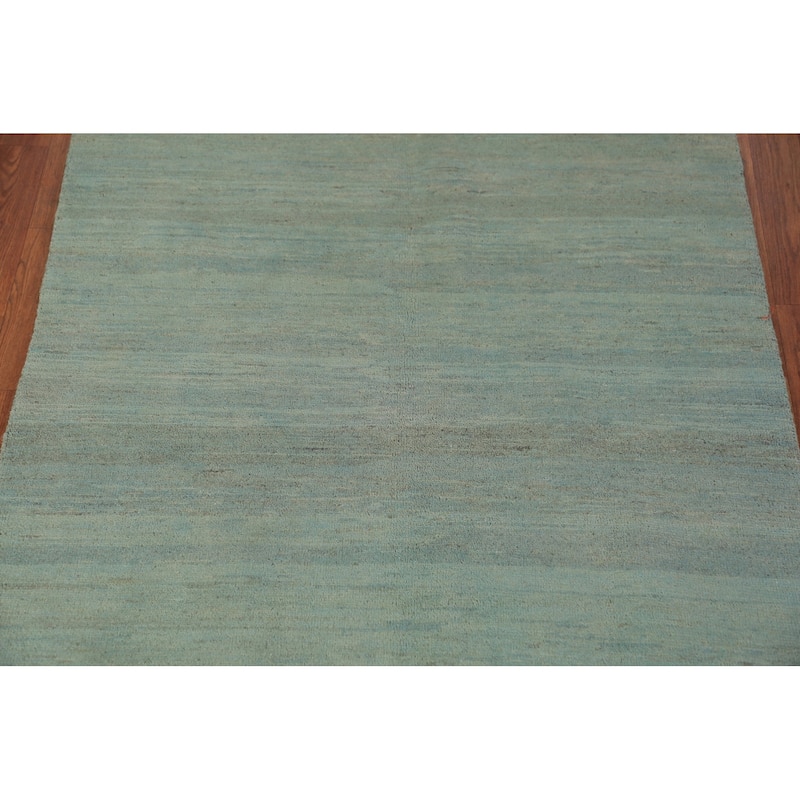 Aqua Green & Blue Modern Gabbeh Oriental Rug Hand-Knotted Wool Carpet - 3'9" x 5'10"