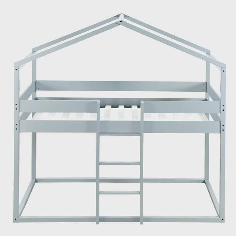 Twin Over Twin Bunk Bed Wood Bed with Tent
