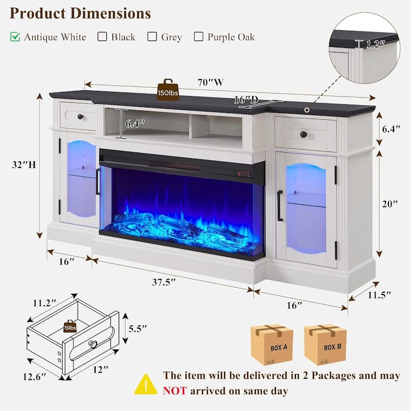 Farmhouse Electric Fireplace TV Stands up to 80", Entertainment Center