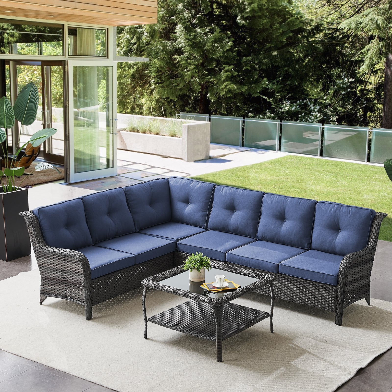 Option Grey Wicker / Blue Cushion