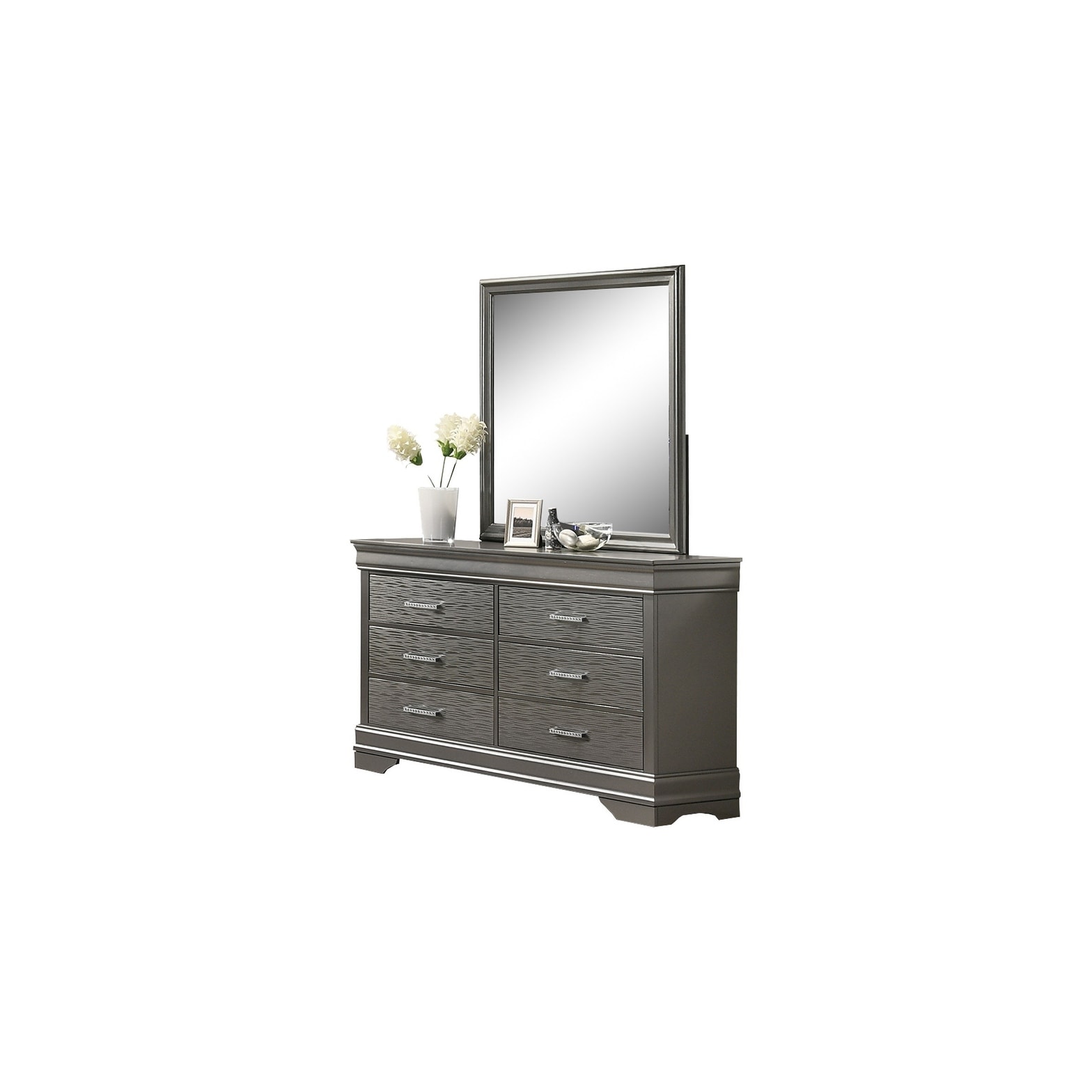 Modern Transitional 1pc Wooden Dresser Six Drawers Gray Finish Bedroom Furniture (Includes Dresser Only Not Mirror)