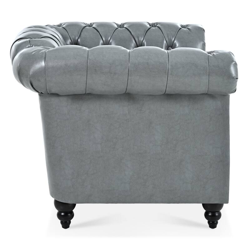 Faux Leather Single Sofa Chair Accent Chair, Mid-Century Modern Living Room Armchairs with with Rolled Arms & Nailhead Trim