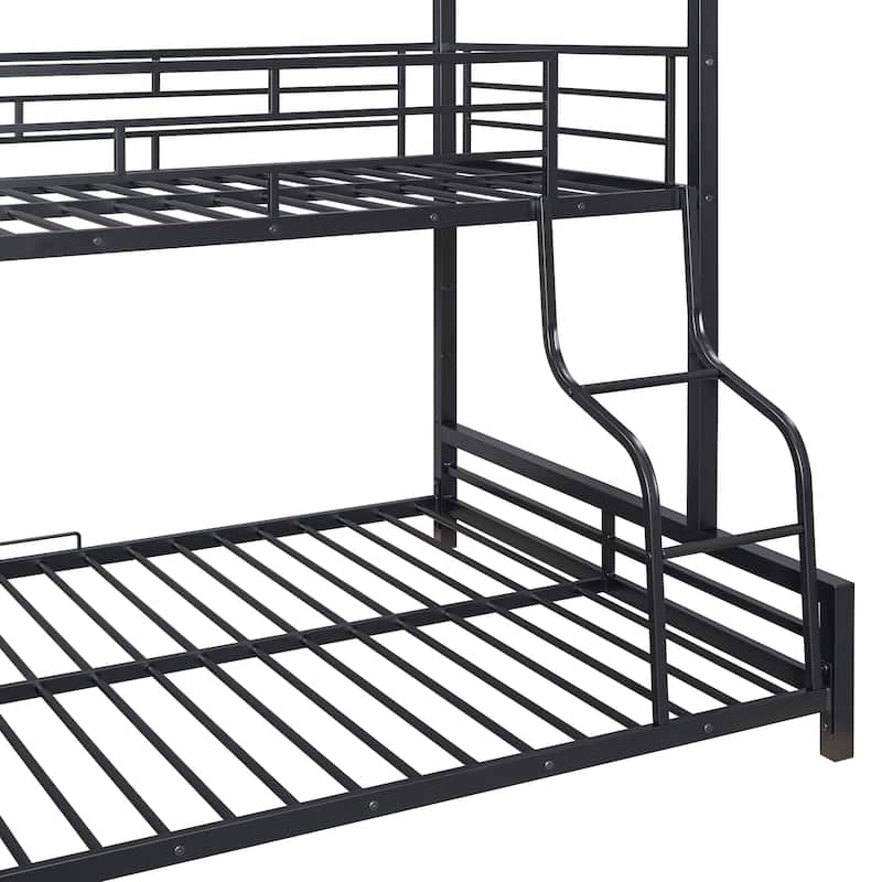 Metal House Bunk Bed with Roof, Ladder, and Fence for Kids