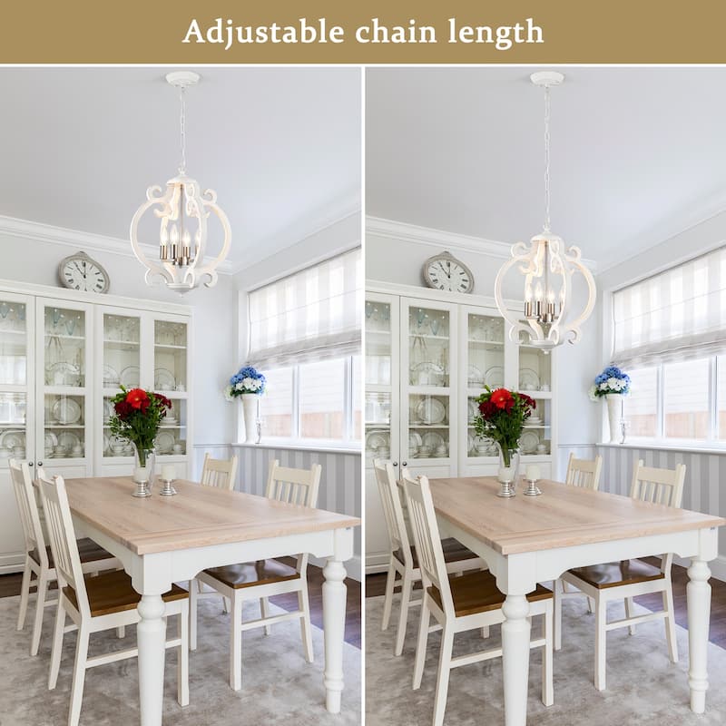 4-Light 15.74-inch Farmhouse Wooden Lantern Chandeliers for Entryway