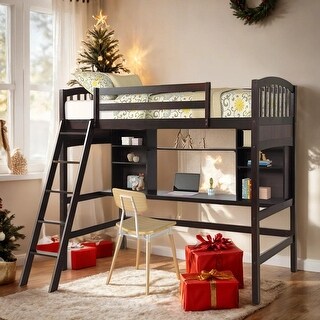Elegant Twin Loft Bed with Storage Shelves, Desk and Ladder, Maximized Space, Solid Construction & Versatility Galore, Espresso