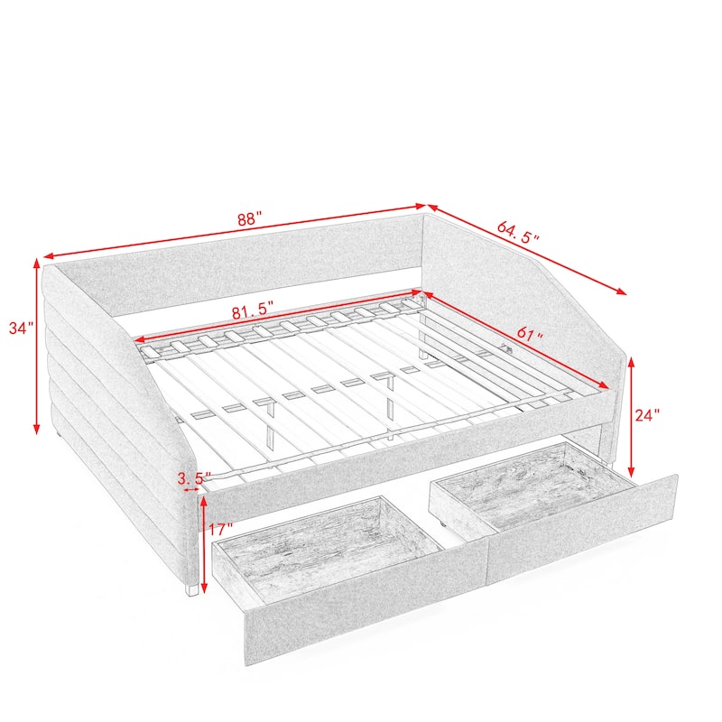 Modern Grey Tufted Upholstered Sofa Bed with Trundle Pull-out Bed
