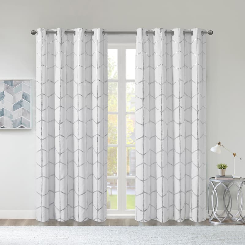 Intelligent Design Khloe Total Blackout Metallic Print Grommet Top Curtain Panel - 50x84" - White/Silver