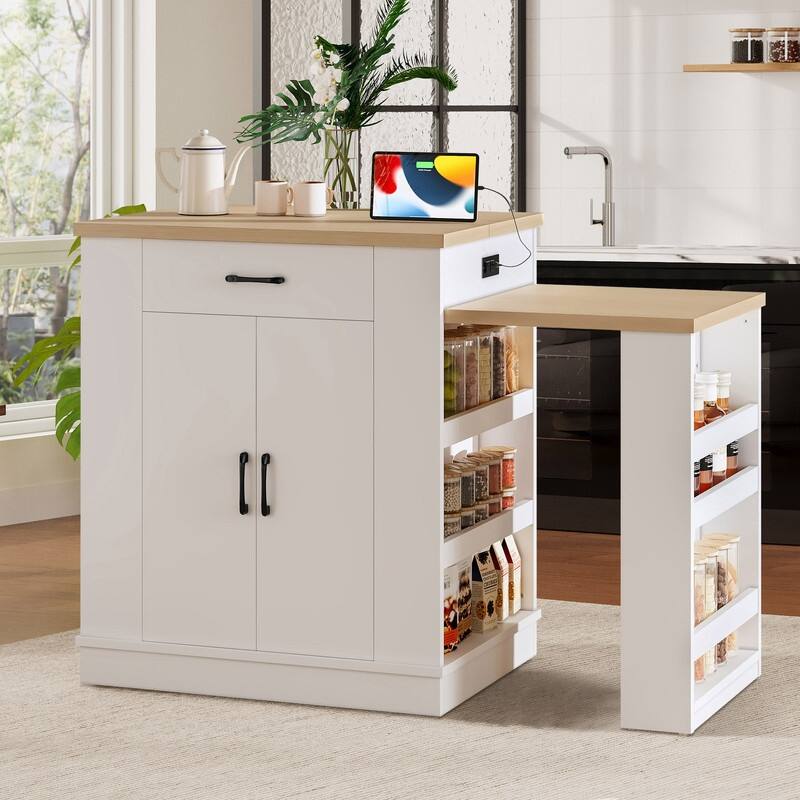80.7" Kitchen Island with Extendable Top, Drawers and Cabinets for Versatile Cooking and Dining Solutions