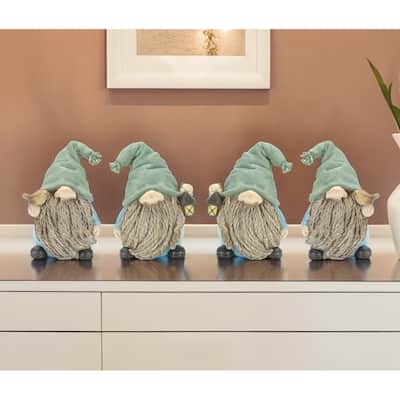 HomeRoots Set of Four Blue and Green Polyresin Garden Gnome Tabletop Sculptures - 4' X '6.25' X '4.75