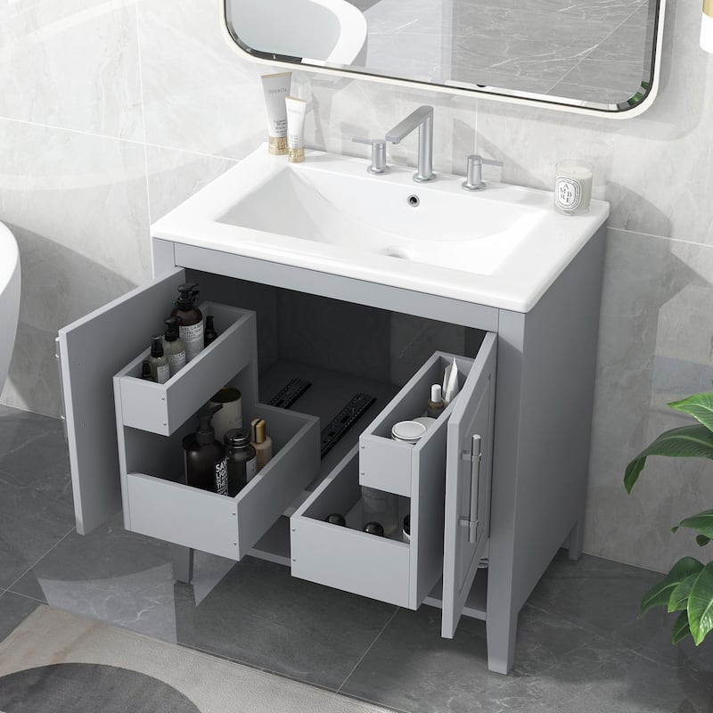 30" Bathroom Vanity with Sink, Multi-functional Cabinet with Doors and Drawers