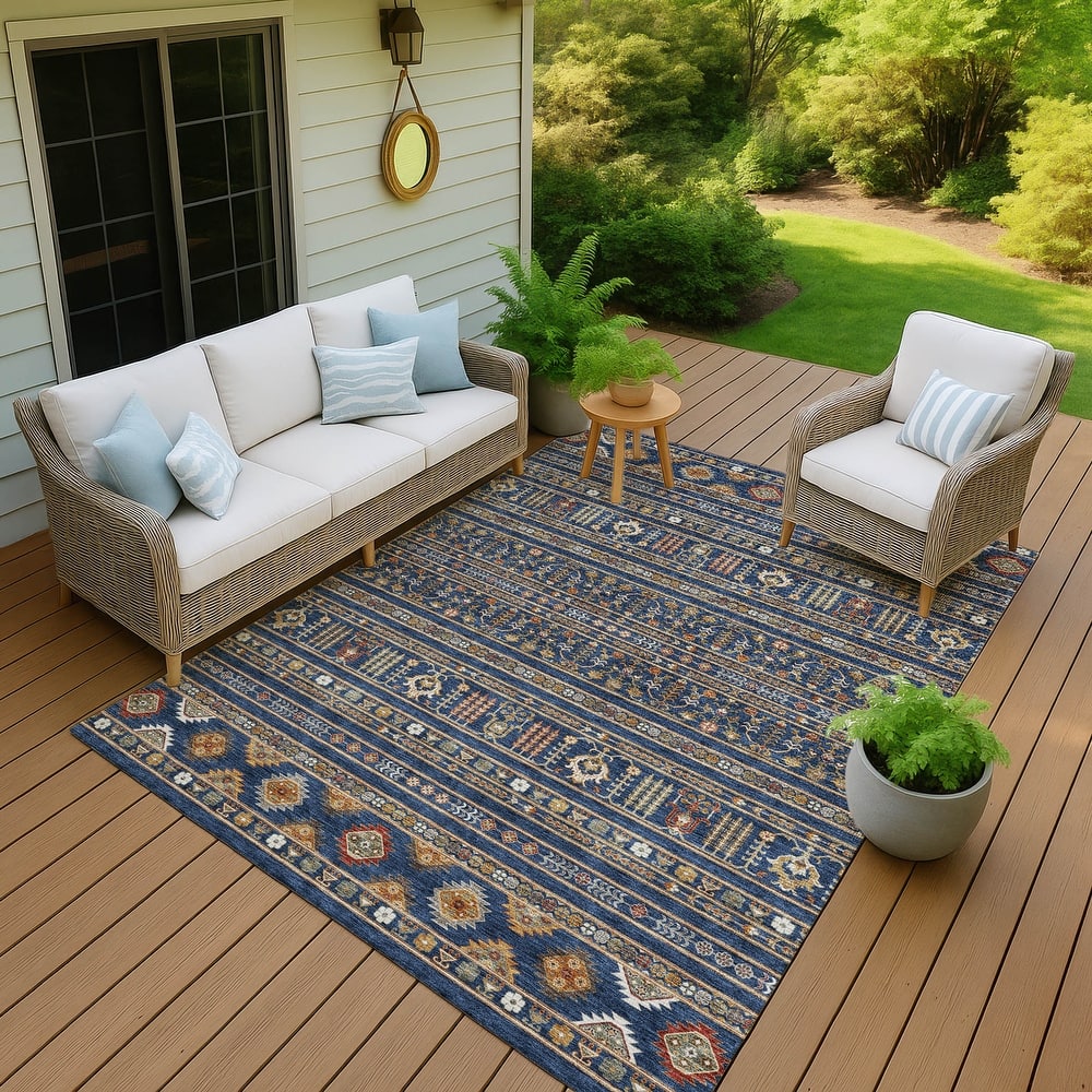 Machine Washable Indoor/ Outdoor Boho Moroccan Chantille Rug