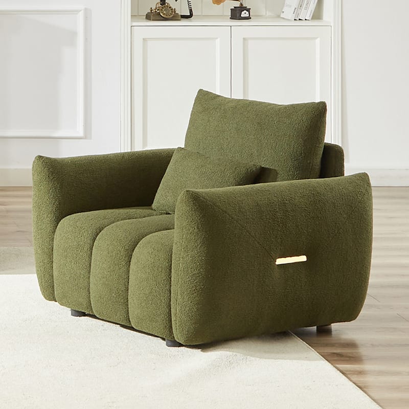 24.7 In Seat Wide Teddy Fabric Single Sofa with One Pillow