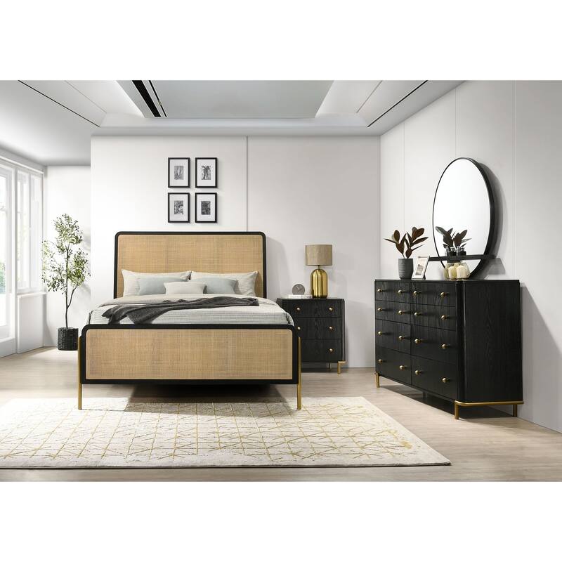 Arini California King Bedroom Set Sand Wash - Natural/Black - 4 Piece