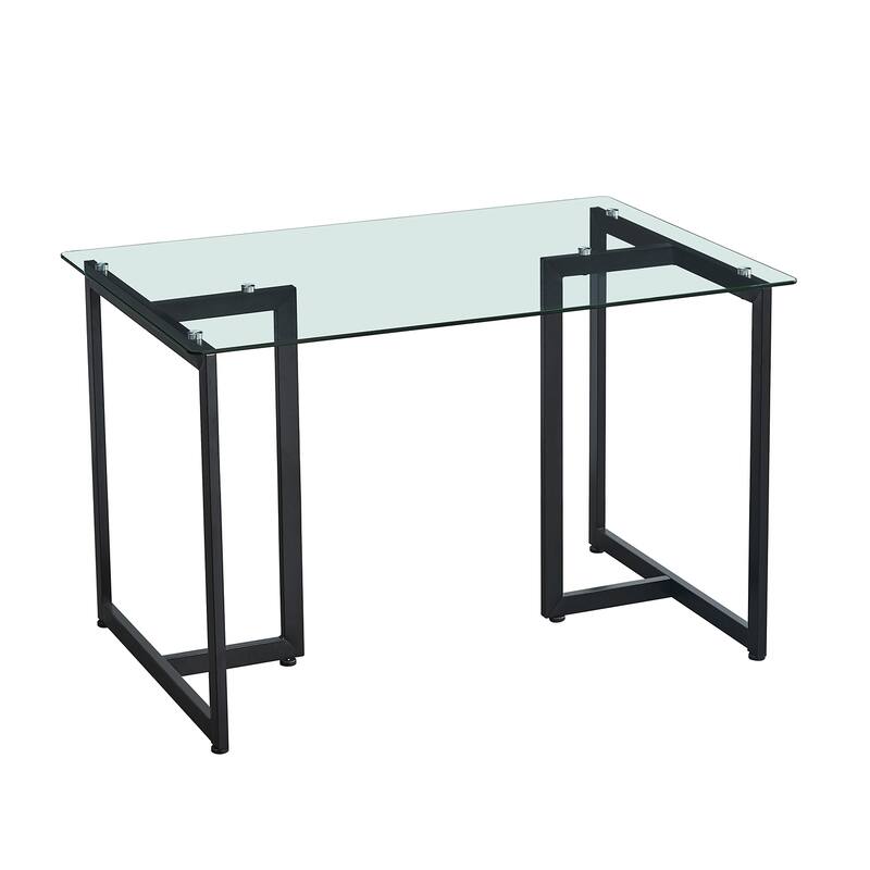 47 in.Tempered Glass Top Gold Base Elegant Dining Table - Black