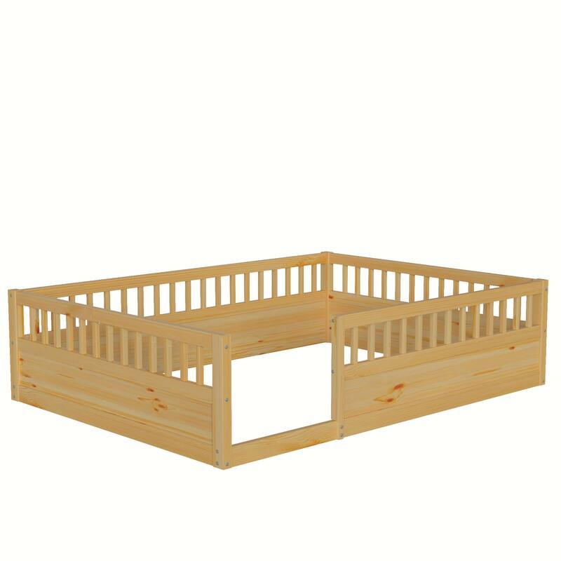 Pine Floor Bed Frame with Fence