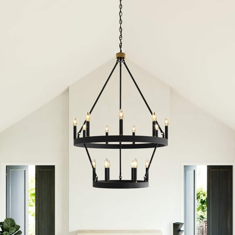 Acroma 15-light Farmhouse Black Tiered Chandelier for Dining Room - 27.5 inches
