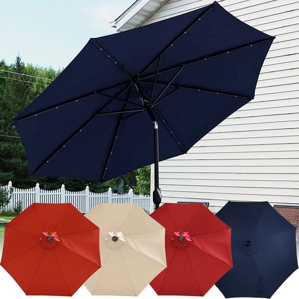 Shop Black Friday Deals On Sunnydaze Solar Lit Patio Umbrella W Tilt Crank 9ft Aluminum Color Options 9 Ft Overstock 15362156