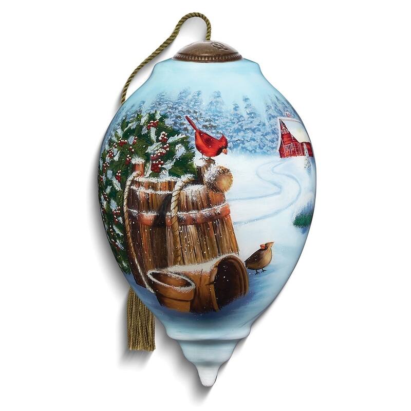 Curata Woodland Cardinalsl Hand-Painted Glass Ornament