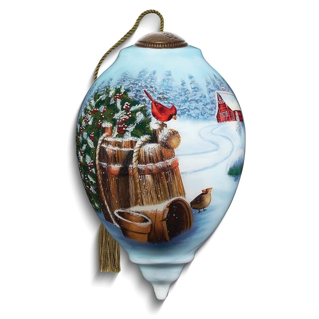 Curata Woodland Cardinalsl Hand-Painted Glass Ornament