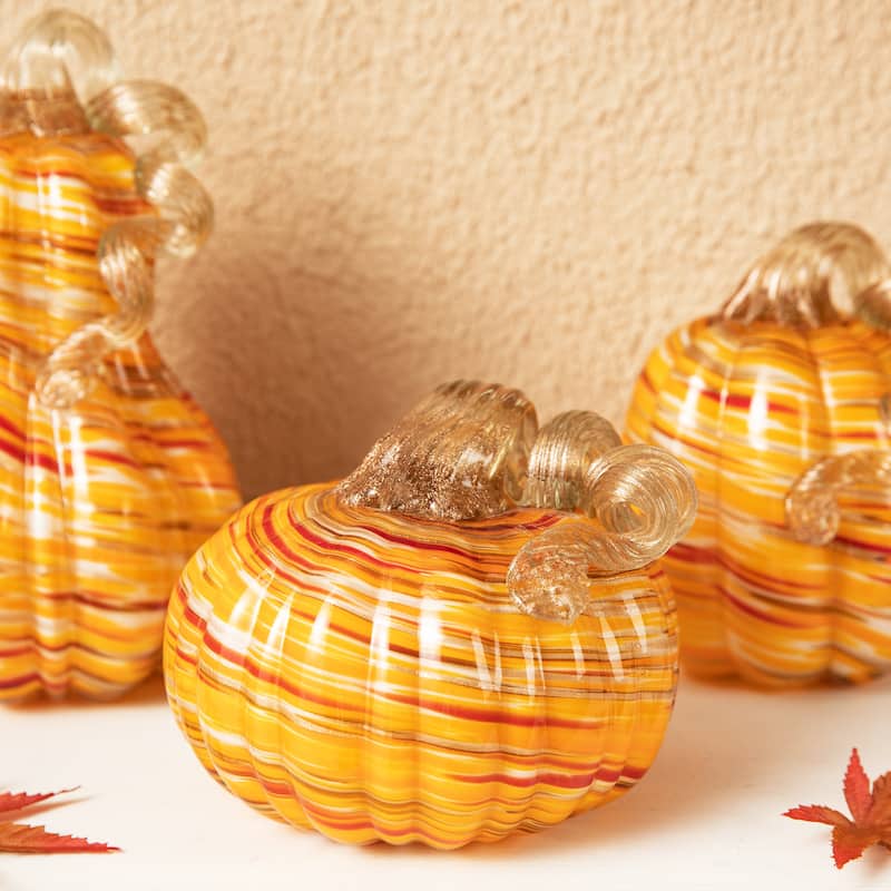 Glitzhome Fall Harvest Glass Pumpkin & Gourd Decor Halloween Thanksgiving Centerpiece (Set of 2/Set of 3)