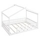 preview thumbnail 1 of 7, Full Size Wood Floor Bed Frame,Pine Wood House Bed with Roof and Fence, for Kids, Boys or Girls,White White - Full