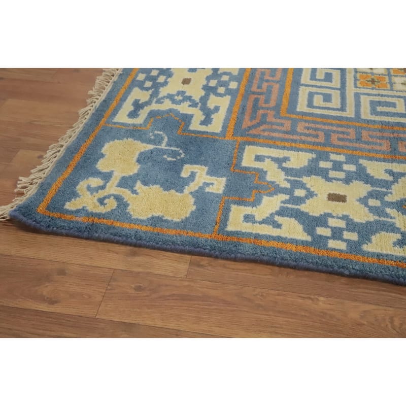 Hand-knotted Traditional Wool Blue Geometric Oriental Area Rug - 10' 1'' X 8' 2''