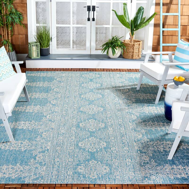SAFAVIEH Courtyard Mami Transitional Rug - 8' x 11' - Aqua/Grey