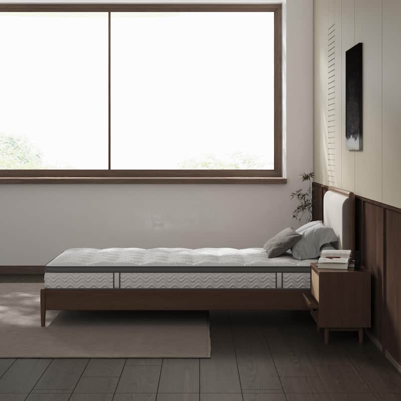 Roomfitters 8 Inch Twin Hybrid Mattress, Supportive Bonnell Spring and Foam Bed for Compact Spaces, Fiberglass Free, Grey+White