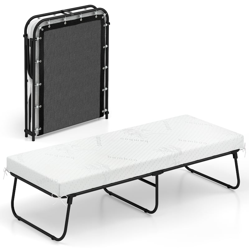 Gymax 75'' x 31'' Folding Bed w/ Memory Foam Breathable Mesh & - White - Twin
