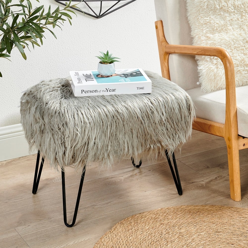 Mongolian Fauxfur Ottoman