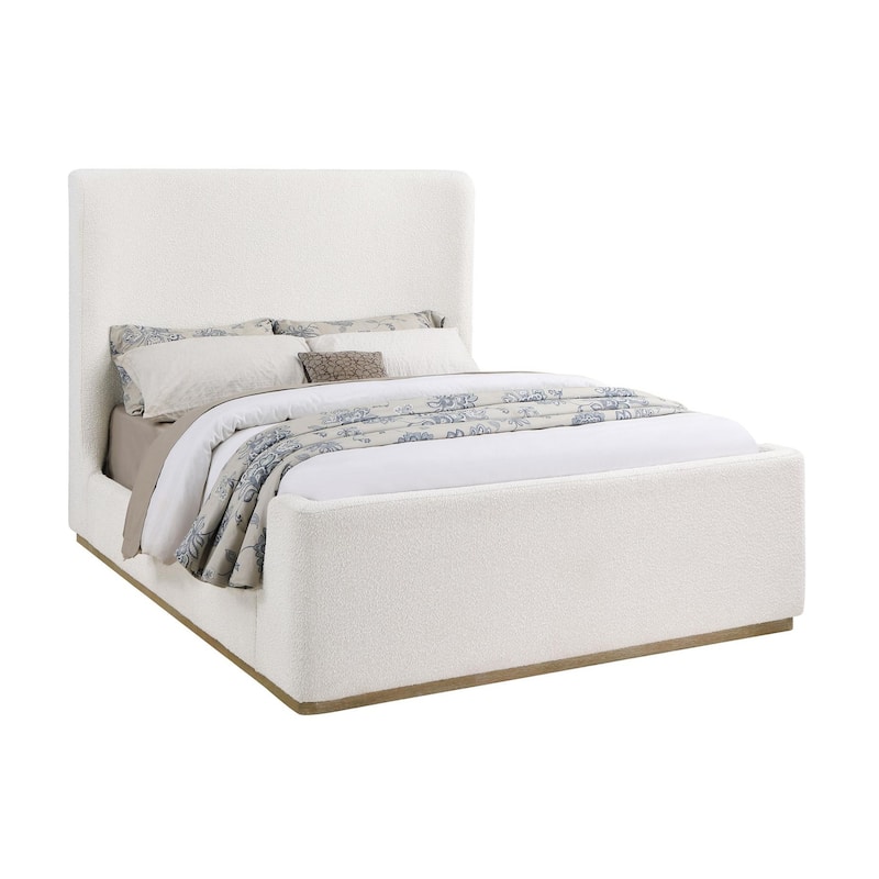 Vindra Cream Upholstered Wingback Platform Sleigh Bed