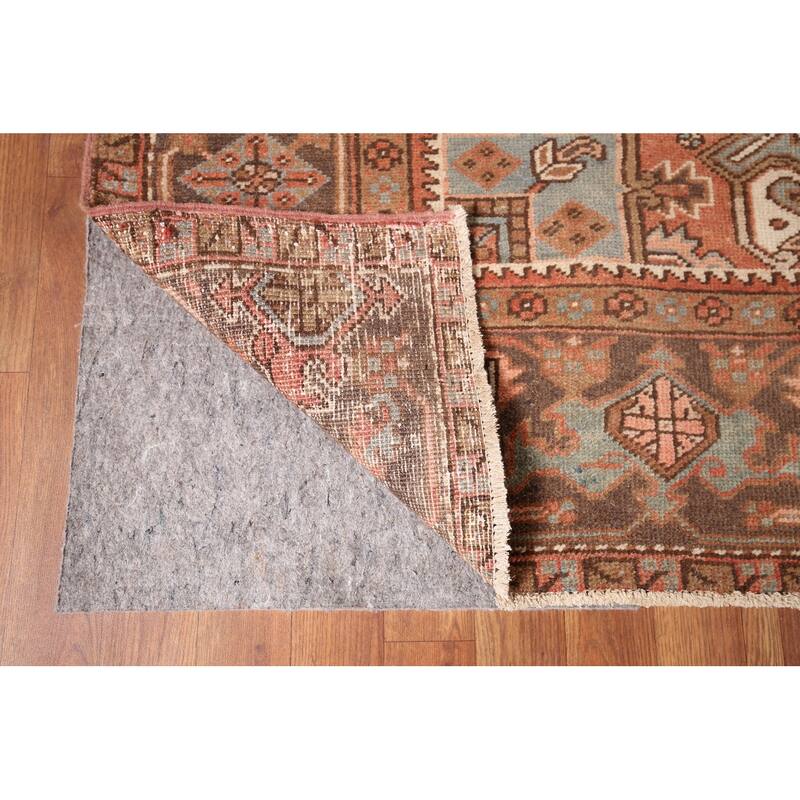 Orange Geometric Heriz Persian Vintage Area Rug Handmade Wool Carpet - 7'2"x 9'8"