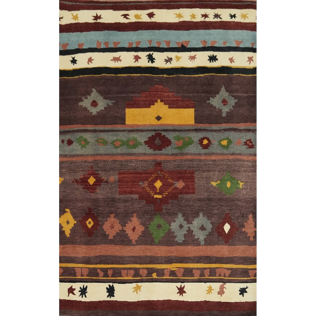 Handmade Wool Gabbeh Vegetable Dye Turkish Area Rug Handmade Wool Carpet - 9' 0'' X 6' 1''