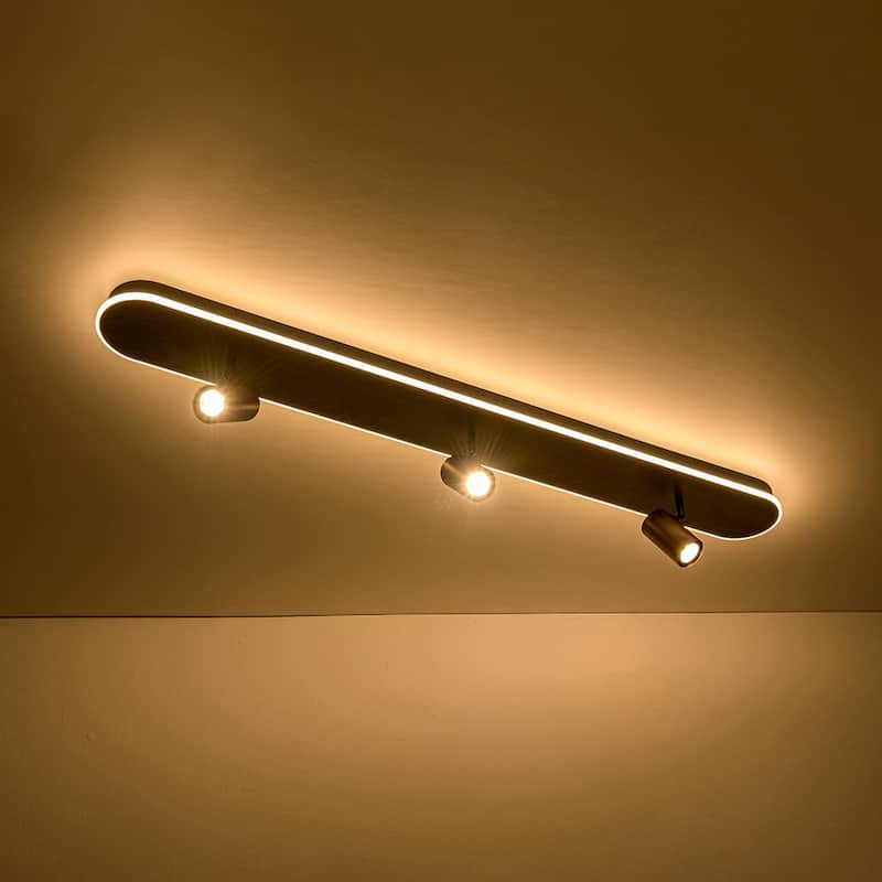 Farmhouse Wood LED Oval Linear Adjustable Spotlight Flush Mount