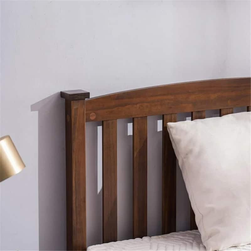 Twin Canopy Bed with Arched Headboard and Footboard, Solid Pine Wood Wooden Bed with Coffee-Brown