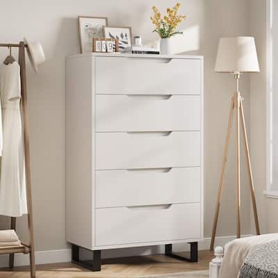 5-Drawer Dresser for Bedroom, 50" Tall Freestanding Vertical Wooden Chest Storage