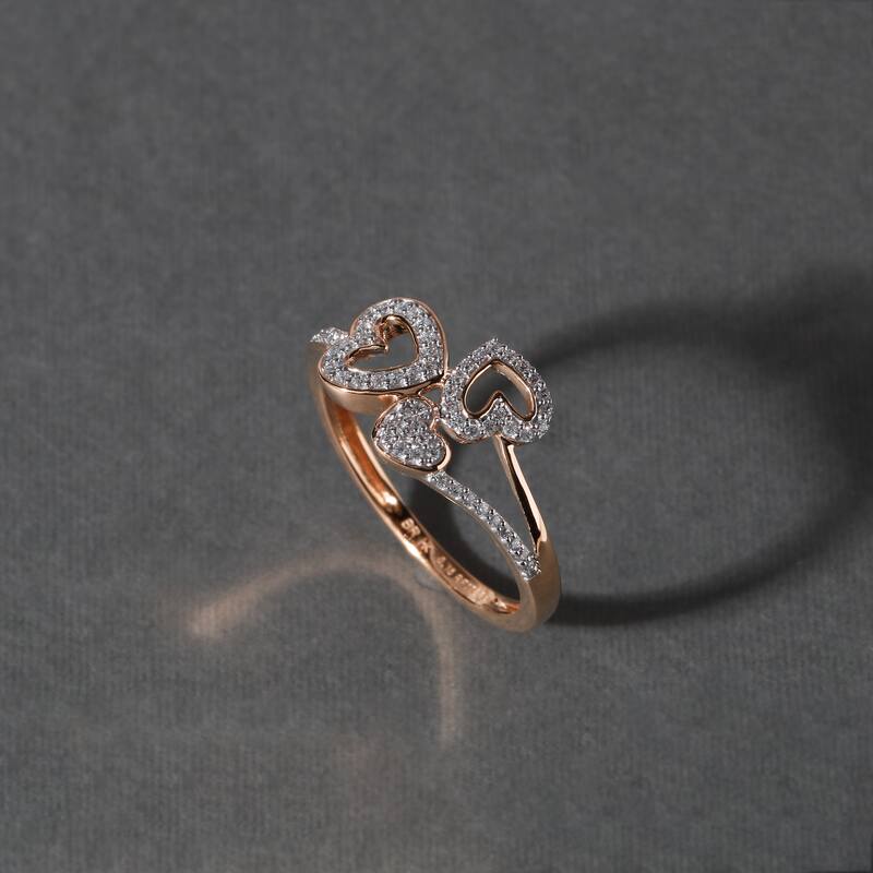 1/6ct TDW Triple Heart Diamond Promise Fashion Ring in 10K Gold for Women