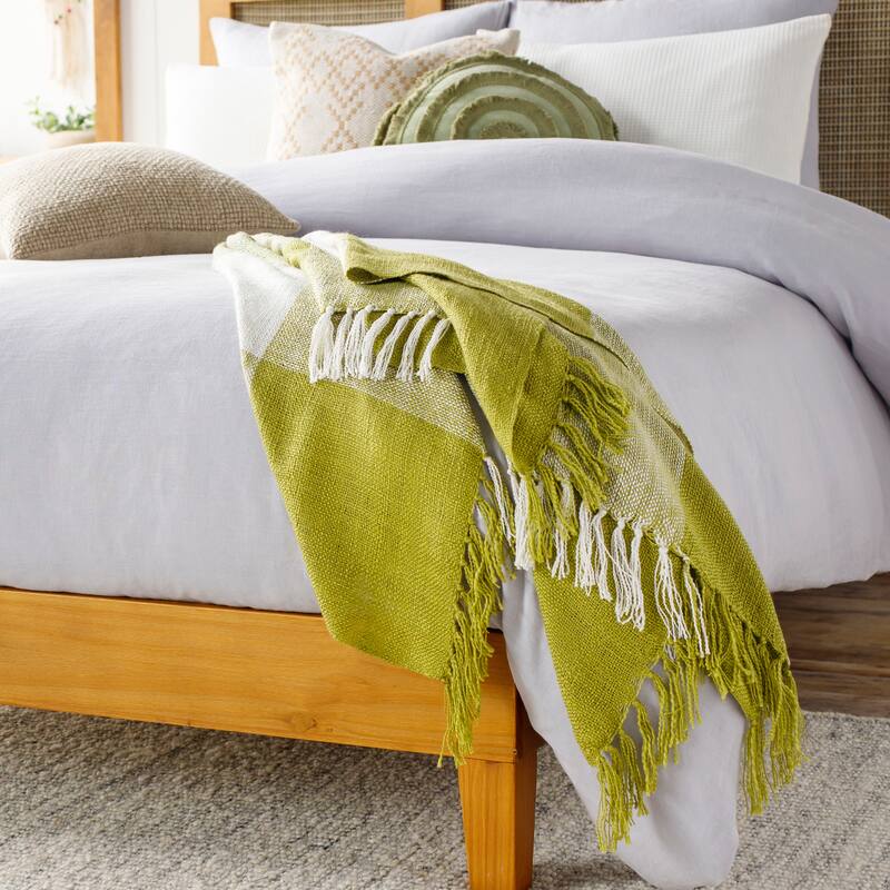 Artistic Weavers Bison Plaid Fringe Acrylic Throw - Green Yellow