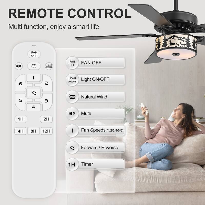 52-inch Reversible 5-Blade Caged Ceiling Fan with Light and Remote