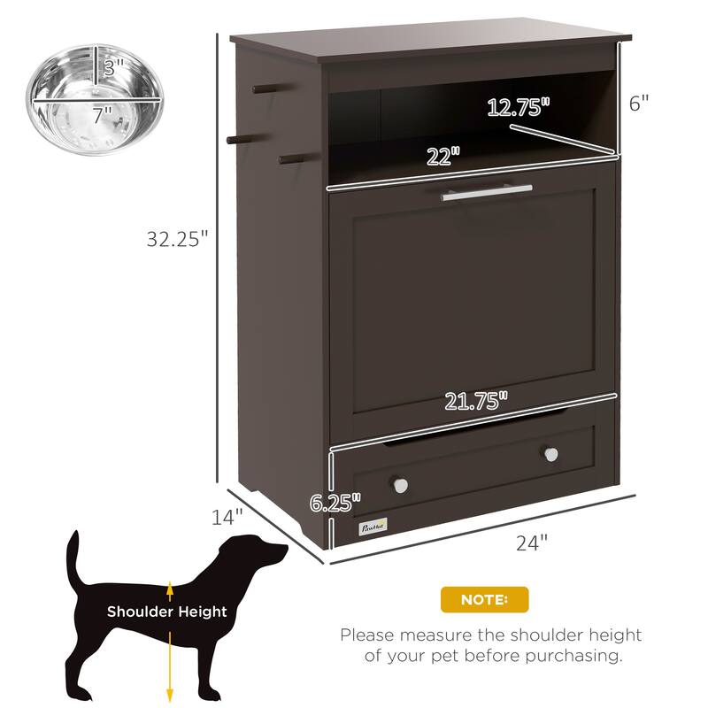 Pet Feeder Station Storage Cabinet, Dog Food Container with Dog Raised Bowls and Hanger for Feeding & Watering Supplies