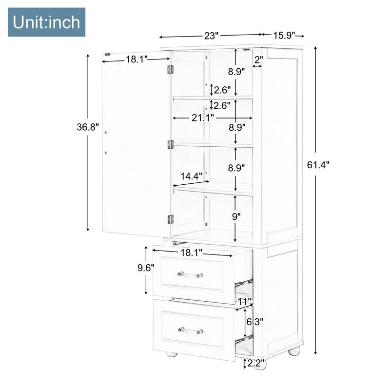 Bathroom Storage Cabinet with Drawers and Adjustable Shelf