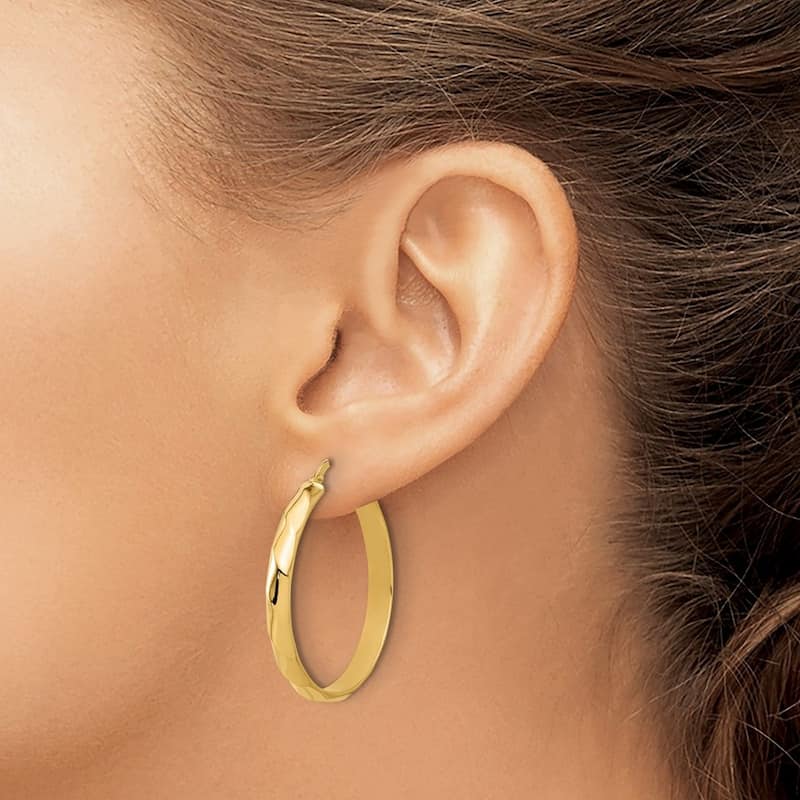 Curata 14k Yellow Gold Polished Twisted Round Hoop Earrings - 36x33.69mm