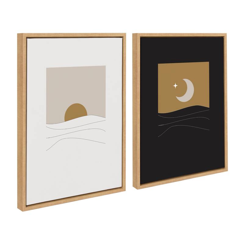 Kate and Laurel Sylvie Modern Sunrise and Sunset Over the Ocean Framed Canvas Art Set by The Creative Bunch Studio