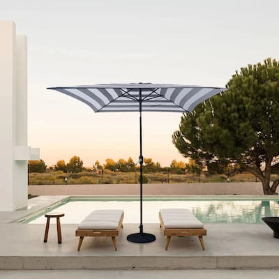 6.5ft Square Black/White Stripe Color Market Umbrella with Stand/Base