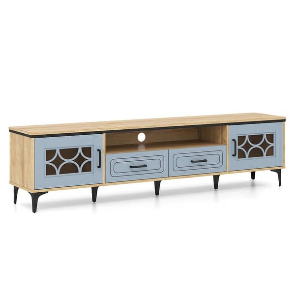 slide 2 of 15, Modern 71" TV Console Table with Storage Drawers Cabinets and Cord Hole Metal Legs for Living Room - 71" x 14" x 18"