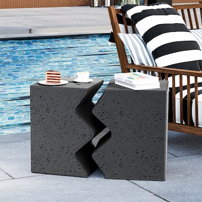 Outdoor Concrete Side Table w Spotted, Set of 2 Patio Rectangular End Table
