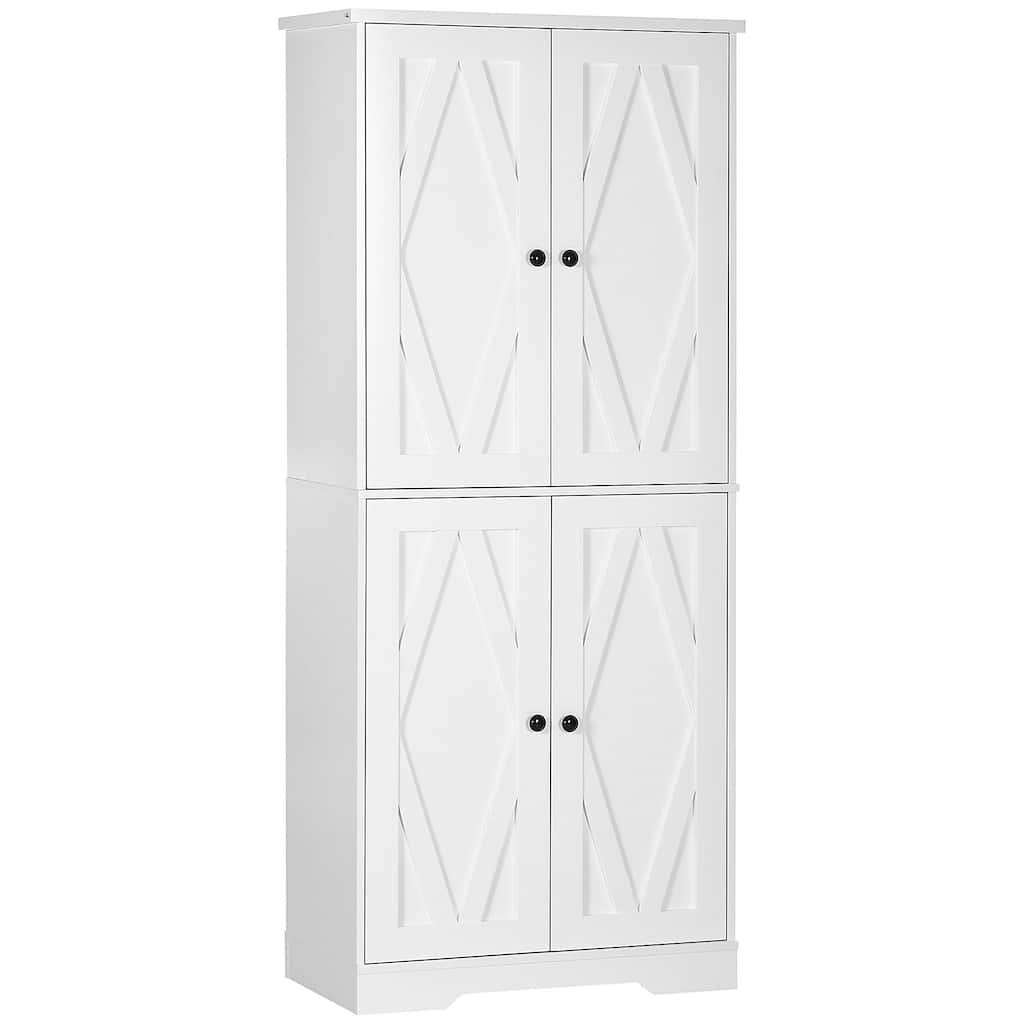 70.75" Farmhouse Kitchen Pantry Cabinet, Freestanding Tall Storage Cabinet with 4 Barn Doors and Adjustable Shelves