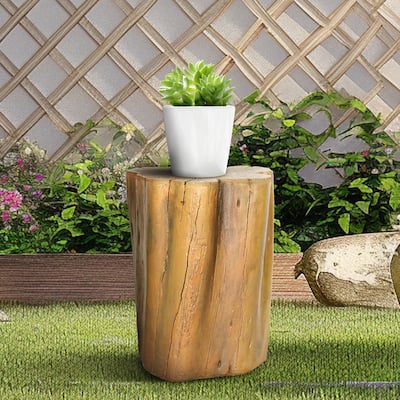 Outdoor End Table Faux Wood, 17.9in Wood Stump Stool, Deck or Garden