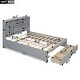 preview thumbnail 4 of 10, Queen Size Solid Pine Wood Platform Kids Bed Frame with Built-In Storage Shelves of the Headboard and 2-Drawers, Grey