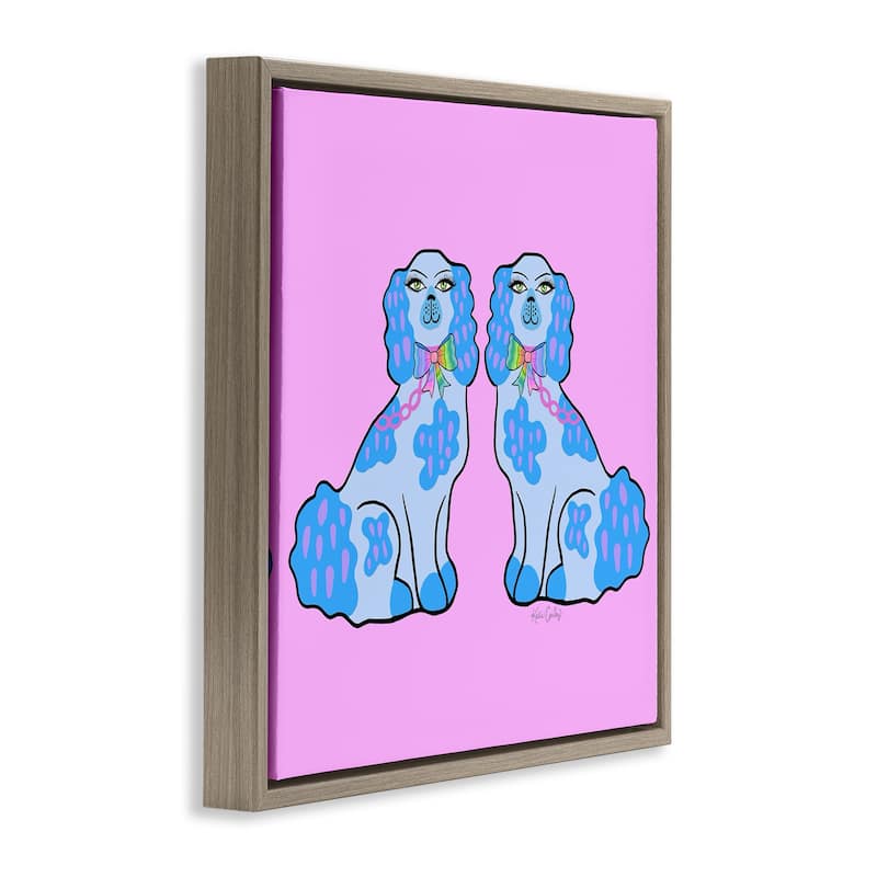 Stupell Funky Dogs Blue & Pink Framed Floater Canvas Wall Art Design By Katie Conley
